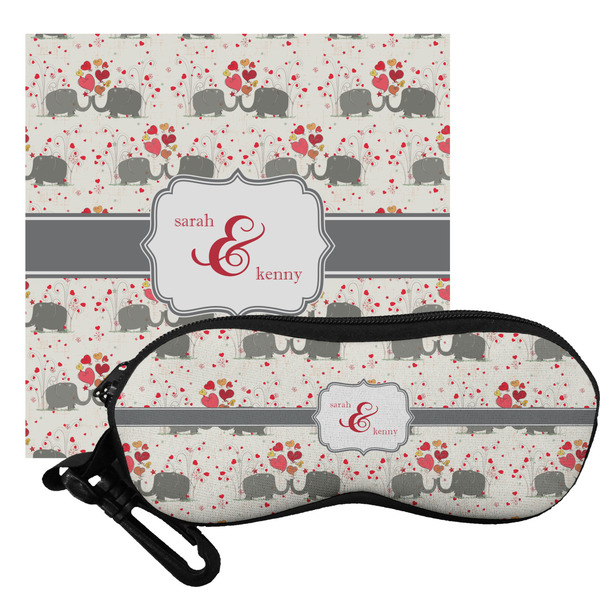 Custom Elephants in Love Eyeglass Case & Cloth (Personalized)