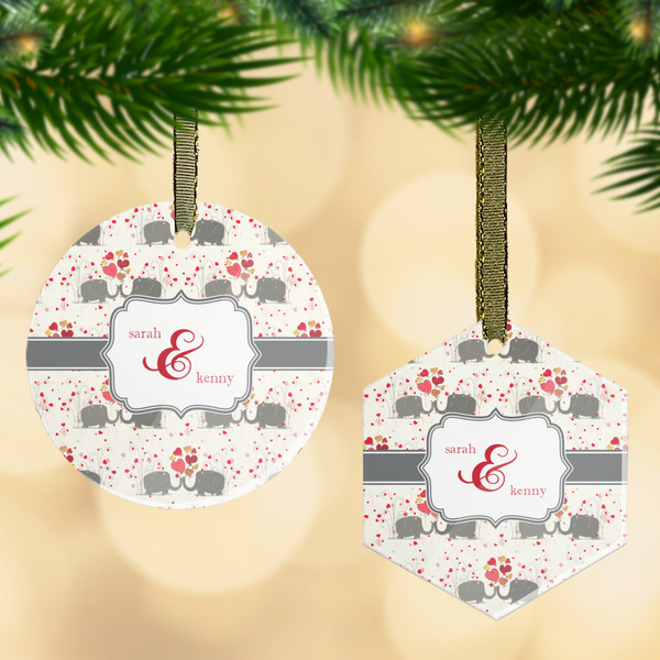 Custom Elephants in Love Flat Glass Ornament w/ Couple's Names