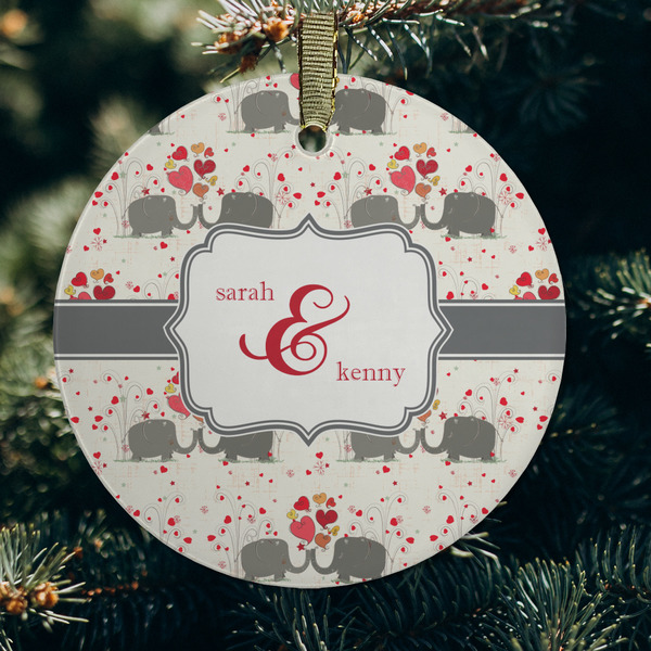 Elephants in Love Frosted Glass Ornament - Round (Lifestyle)