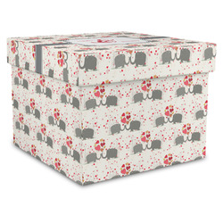 Elephants in Love Gift Box with Lid - Canvas Wrapped - X-Large (Personalized)