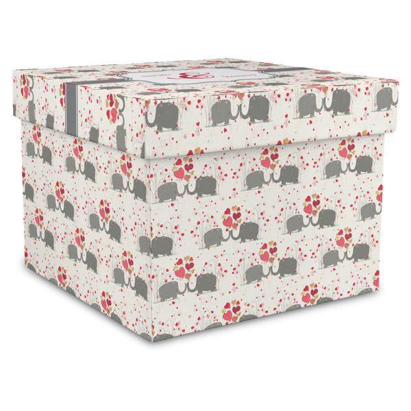 Custom Elephants in Love Gift Box with Lid - Canvas Wrapped - X-Large (Personalized)