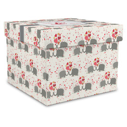 Elephants in Love Gift Box with Lid - Canvas Wrapped - XX-Large (Personalized)
