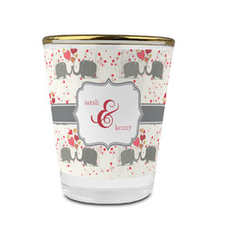 Elephants in Love Glass Shot Glass - 1.5 oz - with Gold Rim - Set of 4 (Personalized)