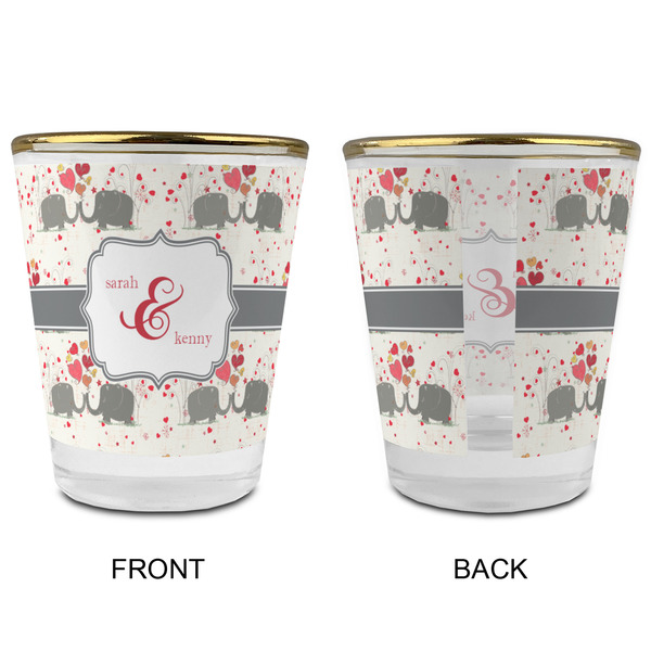 Elephants in Love Glass Shot Glass - with gold rim - APPROVAL