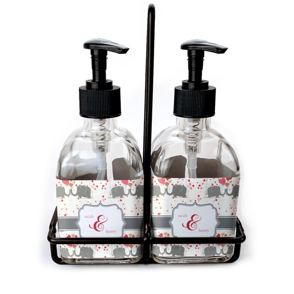 Custom Elephants in Love Glass Soap & Lotion Bottle Set (Personalized)