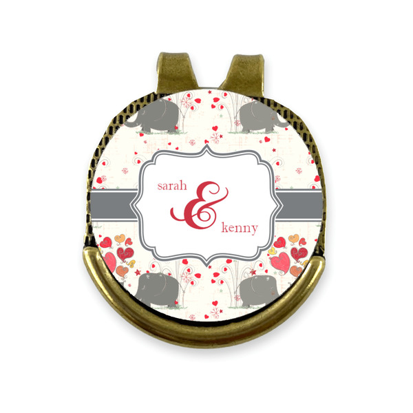 Custom Elephants in Love Golf Ball Marker - Hat Clip - Gold