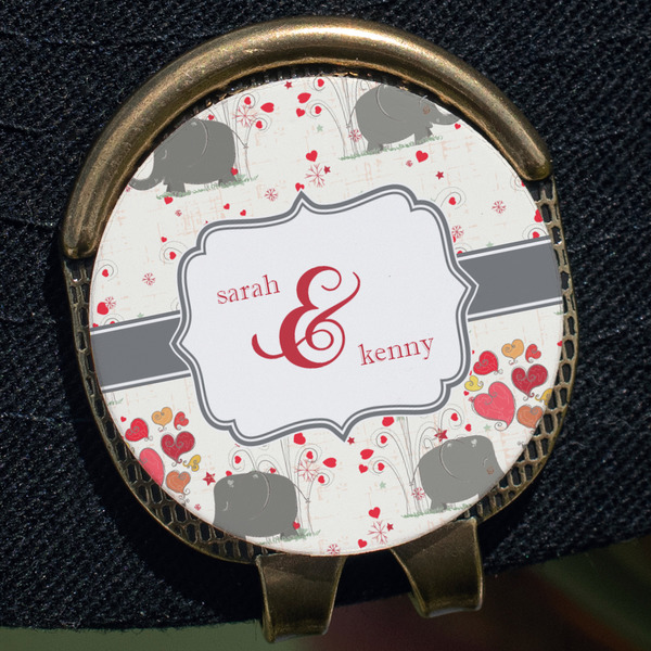 Elephants in Love Golf Ball Marker Hat Clip - Gold - Close Up