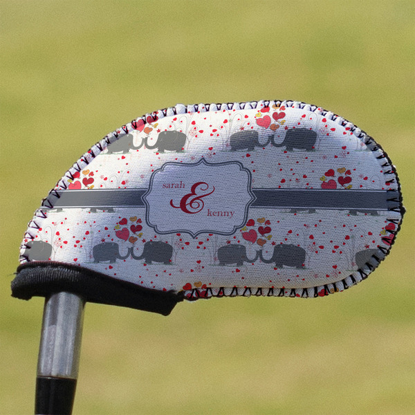Custom Elephants in Love Golf Club Iron Cover (Personalized)