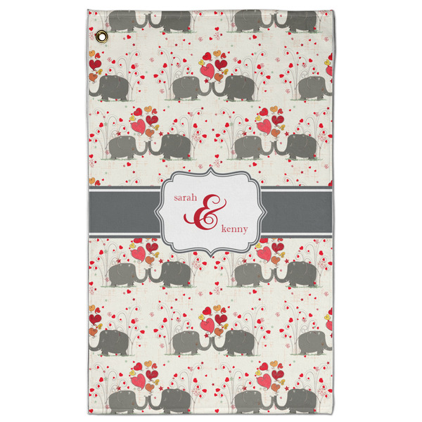 Custom Elephants in Love Golf Towel - Poly-Cotton Blend - Large w/ Couple's Names