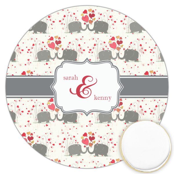 Custom Elephants in Love Printed Cookie Topper - 3.25" (Personalized)