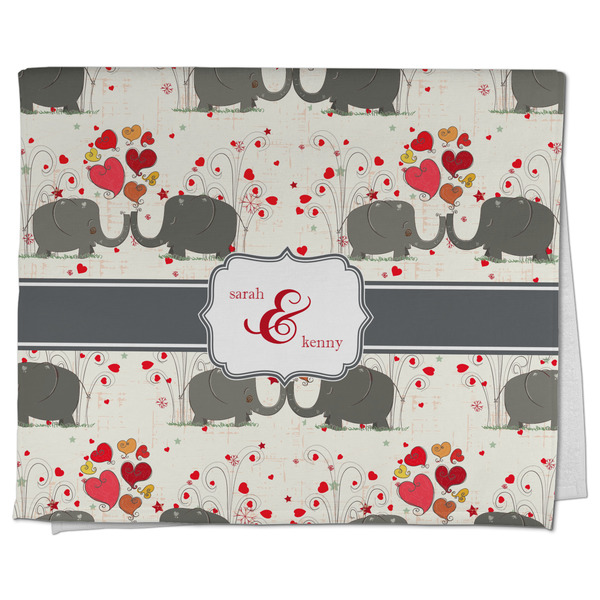 Custom Elephants in Love Kitchen Towel - Poly Cotton w/ Couple's Names