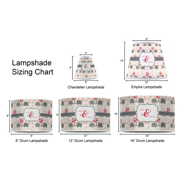 Elephants in Love Lampshade Sizing Chart