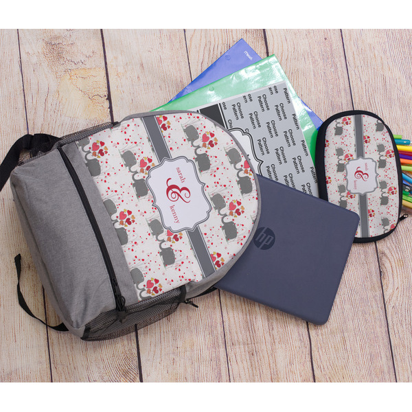 Elephants in Love Large Backpack - Gray - With Stuff