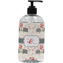 Elephants in Love Plastic Soap / Lotion Dispenser (16 oz - Large - Black) (Personalized)