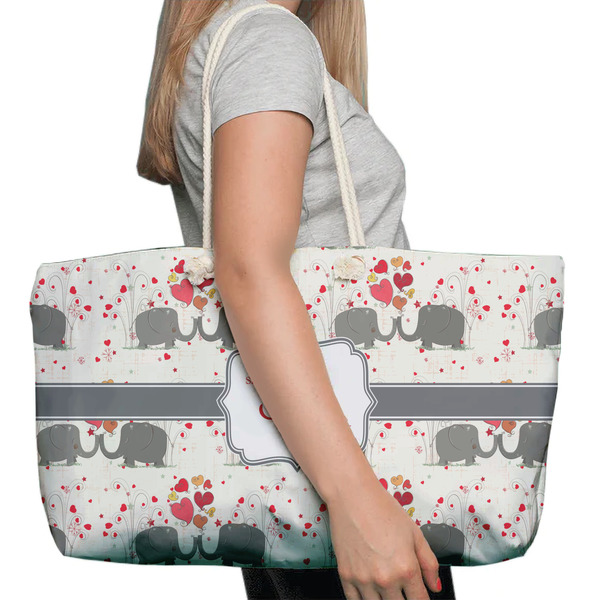 Elephants in Love Large Rope Tote Bag - In Context View