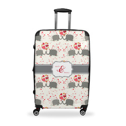 Elephants in Love Suitcase - 28" Large - Checked w/ Couple's Names