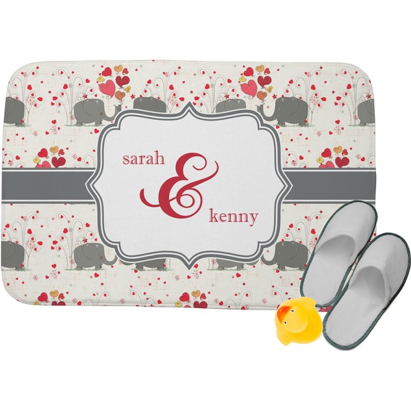 Custom Elephants in Love Memory Foam Bath Mat (Personalized)