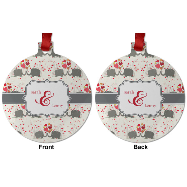 Elephants in Love Metal Ball Ornament - Front and Back