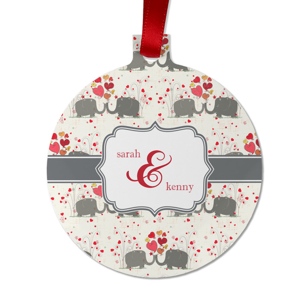 Custom Elephants in Love Metal Ball Ornament - Double Sided w/ Couple's Names