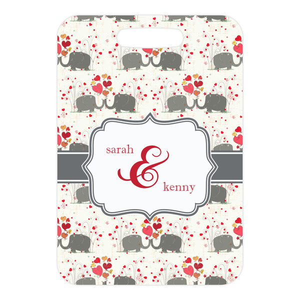 Elephants in Love Metal Luggage Tag - Front Without Strap