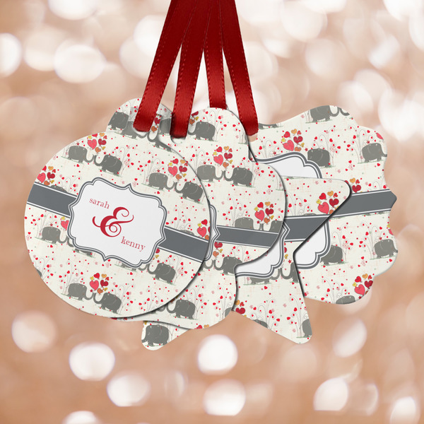 Custom Elephants in Love Metal Ornaments - Double Sided w/ Couple's Names