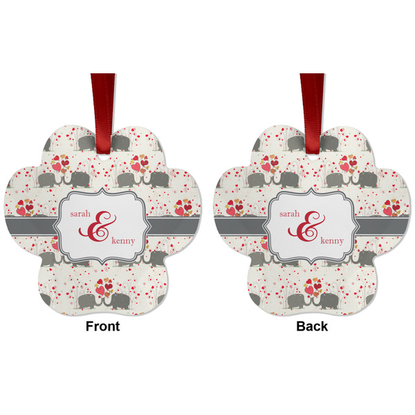 Elephants in Love Metal Paw Ornament - Front and Back