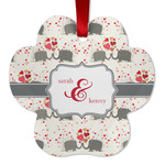 Elephants in Love Metal Paw Ornament - Double Sided w/ Couple's Names