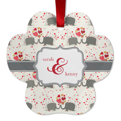 Elephants in Love Metal Paw Ornament - Double Sided w/ Couple's Names