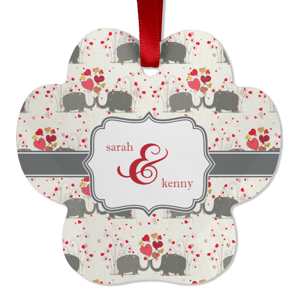 Custom Elephants in Love Metal Paw Ornament - Double Sided w/ Couple's Names