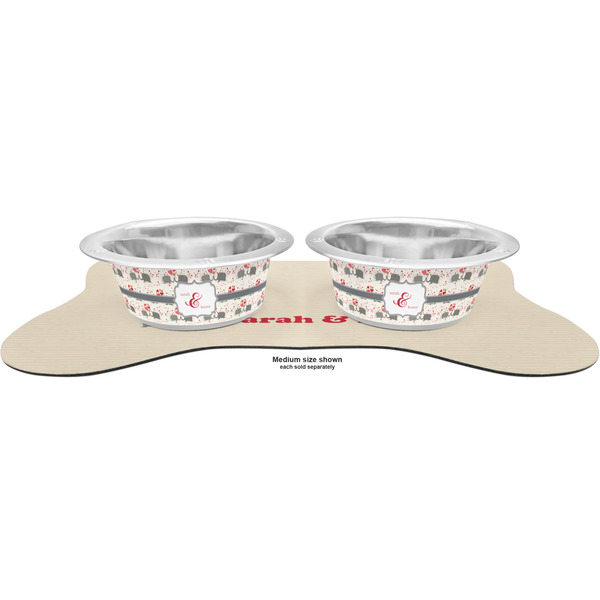Elephants in Love Metal Pet Bowls - On Dog Bone Shaped Mat