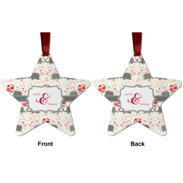 Elephants in Love Metal Star Ornament - Front and Back