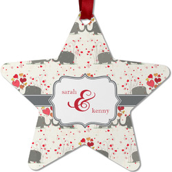 Elephants in Love Metal Star Ornament - Double Sided w/ Couple's Names
