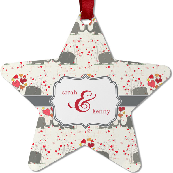 Custom Elephants in Love Metal Star Ornament - Double Sided w/ Couple's Names