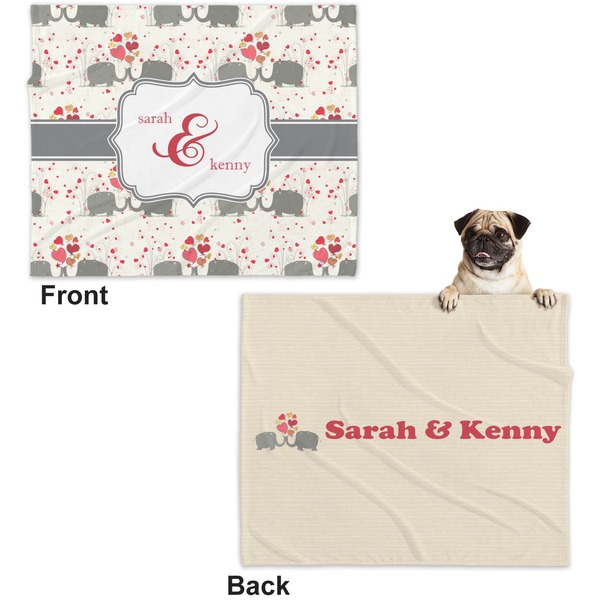 Elephants in Love Microfleece Dog Blanket - Large- Front & Back