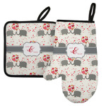 Elephants in Love Left Oven Mitt & Pot Holder Set w/ Couple's Names
