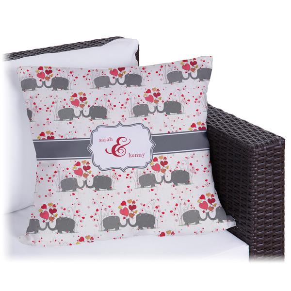 Custom Elephants in Love Outdoor Pillow - 18" (Personalized)