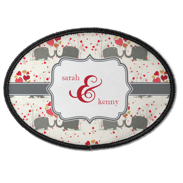 Custom Elephants in Love Iron On Oval Patch w/ Couple's Names