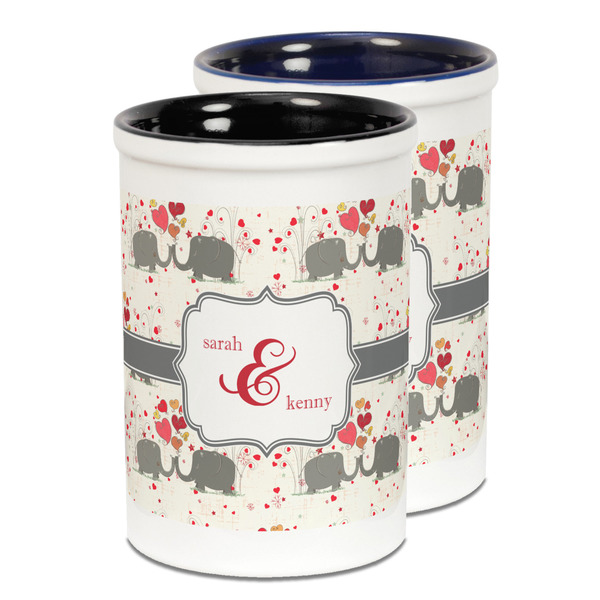 Custom Elephants in Love Ceramic Pencil Holder - Large