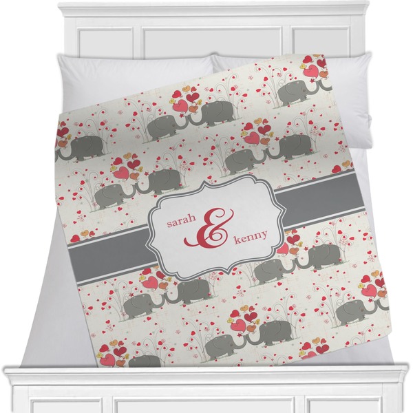 Custom Elephants in Love Minky Blanket - Toddler / Throw - 60"x50" - Double Sided (Personalized)