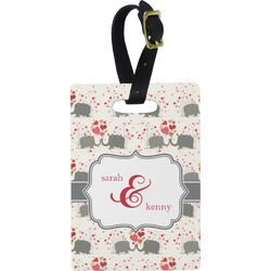 Elephants in Love Plastic Luggage Tag - Rectangular w/ Couple's Names