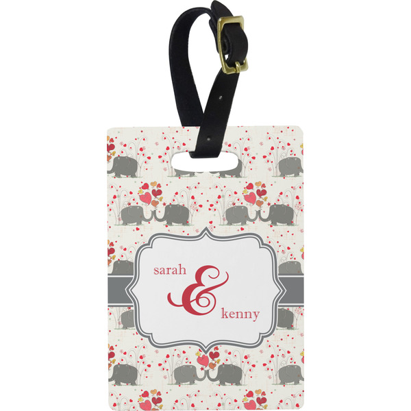 Custom Elephants in Love Plastic Luggage Tag - Rectangular w/ Couple's Names