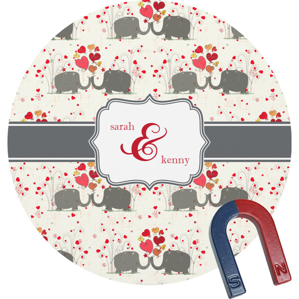 Custom Elephants in Love Round Fridge Magnet (Personalized)