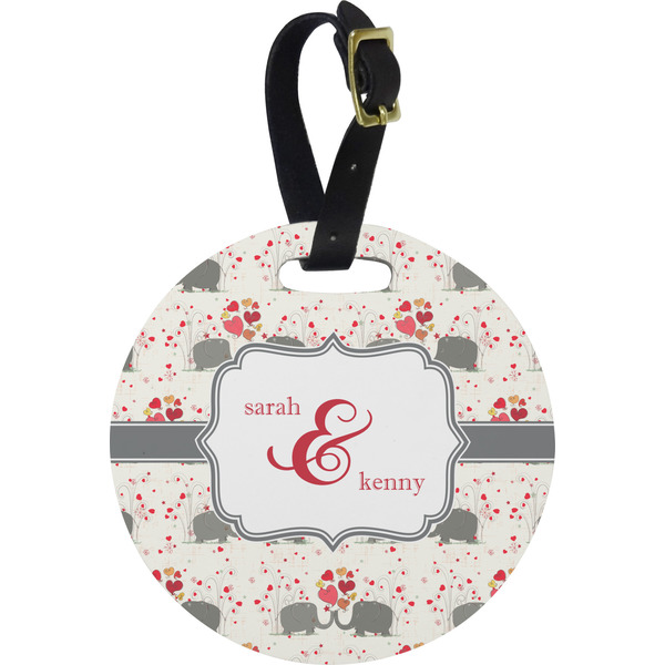 Custom Elephants in Love Plastic Luggage Tag - Round (Personalized)