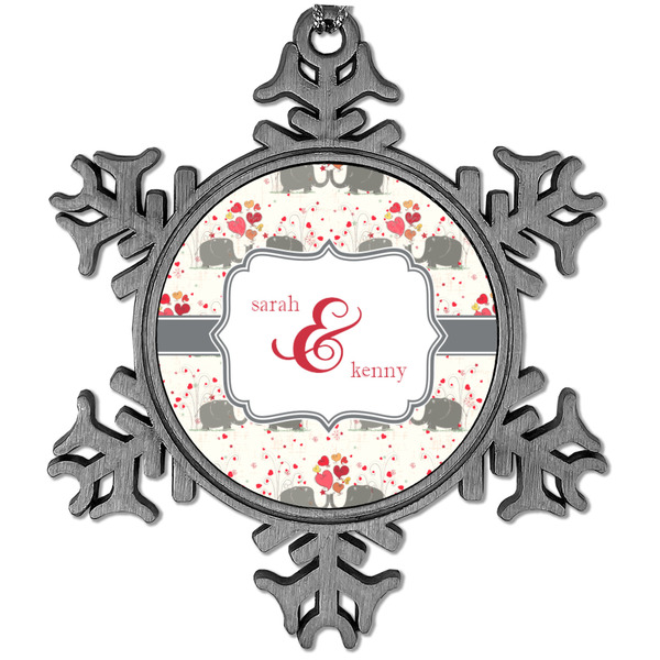 Custom Elephants in Love Vintage Snowflake Ornament (Personalized)