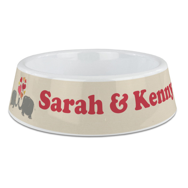Custom Elephants in Love Plastic Dog Bowl - Large (Personalized)