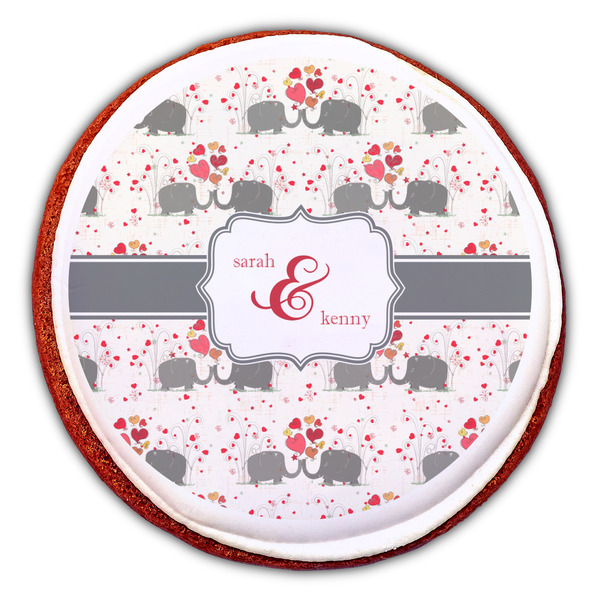 Elephants in Love Printed Icing Circle - Large - On Cookie