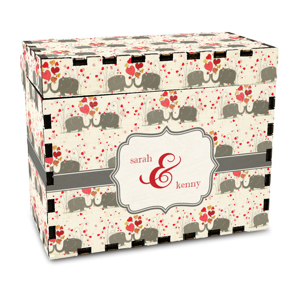 Custom Elephants in Love Wood Recipe Box - Full Color Print (Personalized)