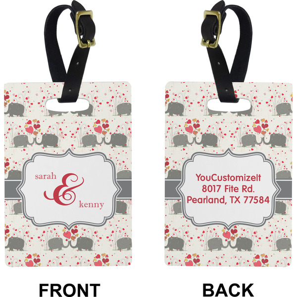 Elephants in Love Rectangle Luggage Tag (Front + Back)