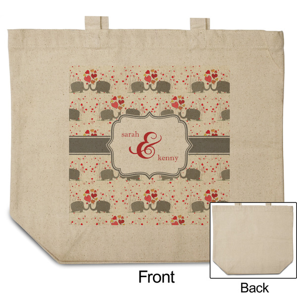 Elephants in Love Reusable Cotton Grocery Bag - Front & Back View
