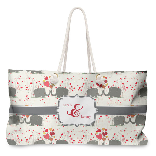 Custom Elephants in Love Large Tote Bag with Rope Handles (Personalized)